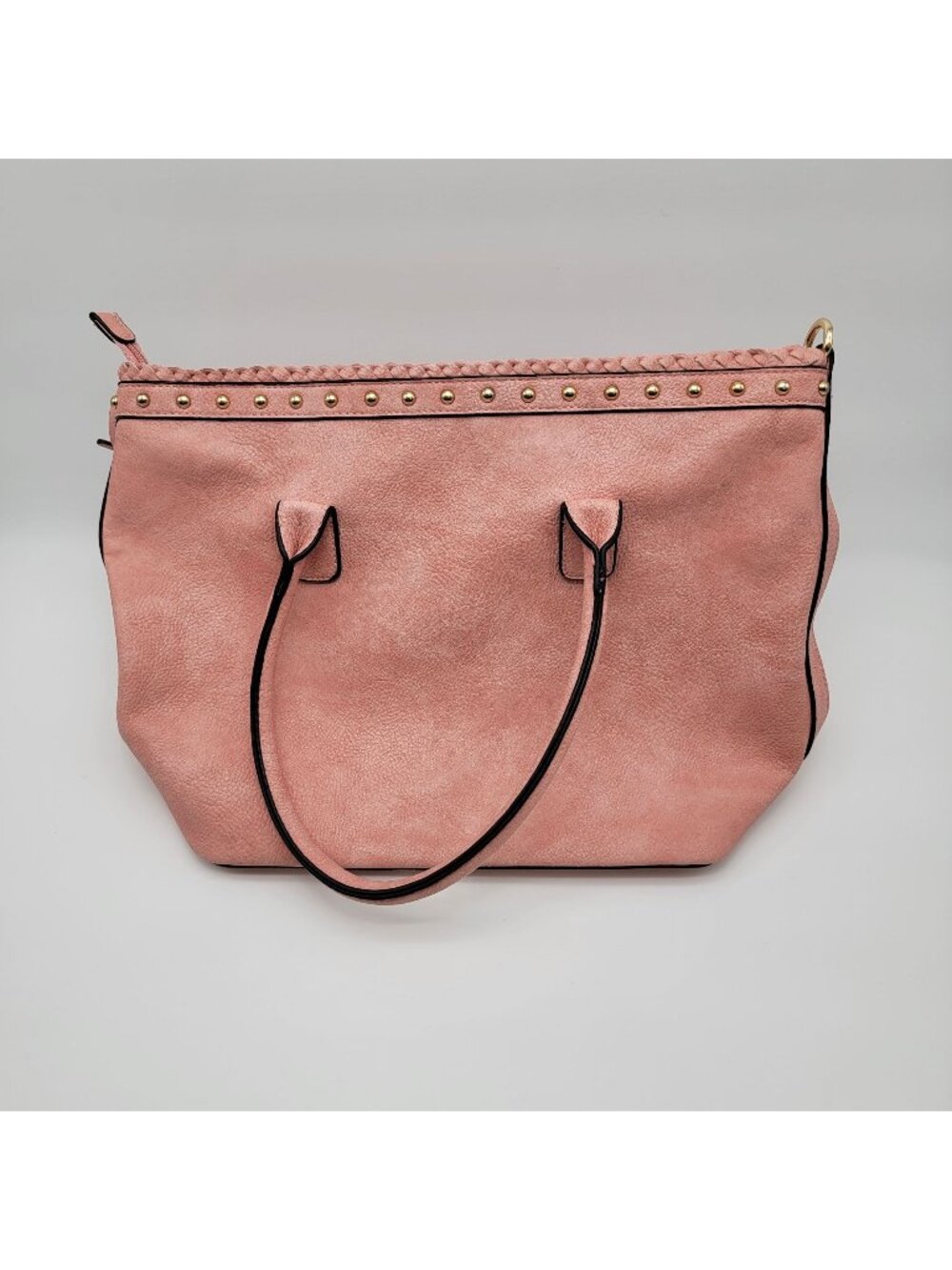 Pink Leather Tote Bag Purse With Studding & Double Handles
